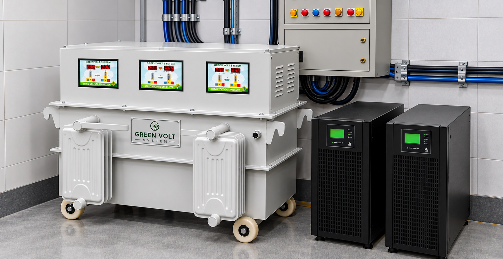 Green Volt System servo voltage stabilizer and online UPS installed